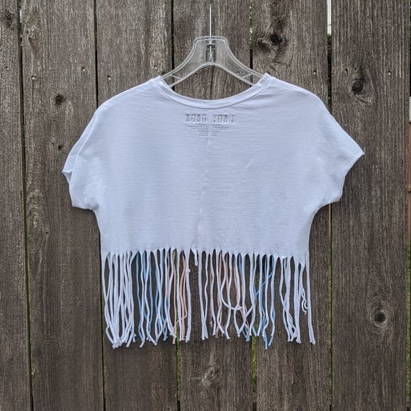 New! Lady Gaga Joanne Edgy Fringe Graphic crop top T-shirt - Picture 2 of 4